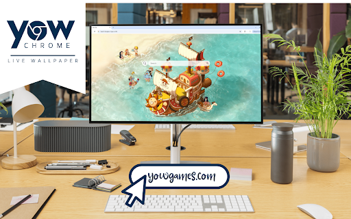 One Piece Live Wallpaper :: One Piece pirate ship on the beach, with One Piece characters having fun on the sand.