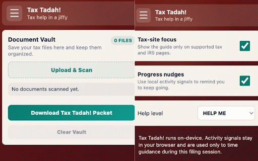 Tax Tadah! :: A playful on-device tax filing guide that helps taxpayers move through online returns with clarity, focus, and a little magic.