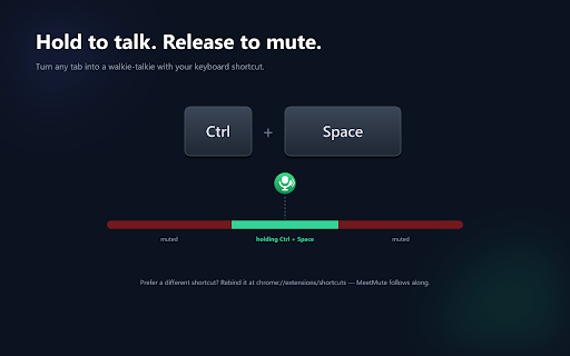 MeetMute: Mute, Auto-Mute for Google Meet :: All-in-one Google Meet controls: mute & camera from any tab, auto-mute on join, push-to-talk, hot-mic alerts & keyboard shortcut.