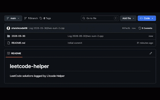 Litcode Helper :: Automatically logs accepted LeetCode solutions to a GitHub repository.