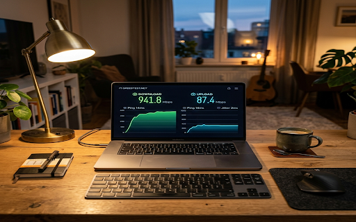 Internet Speed Test - Ping & WiFi Check :: Test download/upload speeds, ping, jitter & optimize network. Contains affiliate links to speedtestinternet.info.