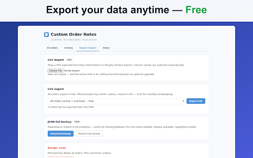 Custom Order Notes for Etsy — Buyer Request Tracker :: Etsy seller tool for custom order requests: track buyer notes, deadlines & status. Buy once, no subscription. Shopify too.