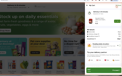 Caromeal — Quick Commerce :: Fetch live grocery prices and pre-fill carts on Blinkit, Instamart, Zepto and BigBasket for your Caromeal list.