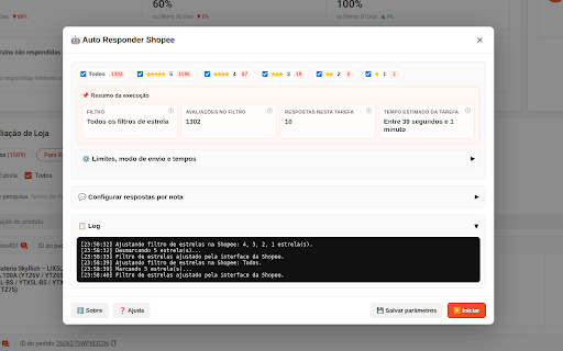 Auto Responder Shopee - EduhCommerce :: Responda avaliações da Shopee com respostas por nota, modo teste, filtros e progresso em tempo real.