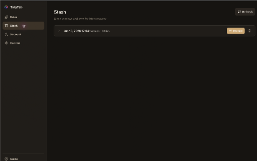 TidyTab :: Automatic tab groups, window stash, and command search for Chrome tabs.