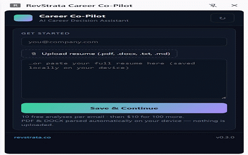 RevStrata Career Co-Pilot :: AI Career Copilot for LinkedIn, Indeed, Glassdoor, and Naukri with match score, skills gap, interview prep, and cover letter.