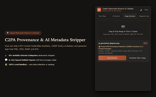 Claude Watermark Remover & Checker :: Inspect & sanitize invisible Unicode watermarks, C2PA metadata credentials, and statistical AI markers.