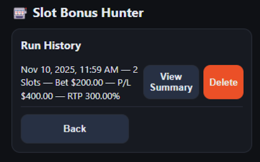 Slot Bonus Hunter :: Plan, track, and review slot bonus hunts. Manual inputs, expected vs. actual, efficiency & RTP, run history.