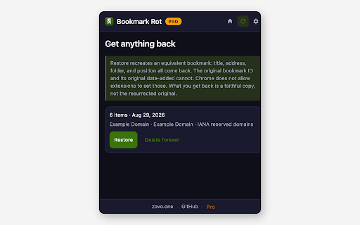 Bookmark Rot - Broken Bookmarks Checker :: Find duplicate bookmarks, empty folders, and dead links. Clean safely with full undo. Link checks run only when you allow them.