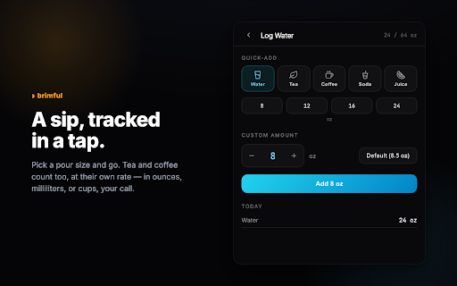 Brimful — GLP-1 Water & Protein Tracker :: Gentle water & protein tracker for life on GLP-1. Private & local-first — no account. Fill your day, gently.