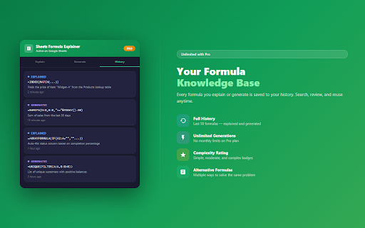 Sheets Formula Explainer :: Understand any Google Sheets formula instantly. AI explains formulas in plain English and generates new ones from descriptions.