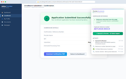 Provion Accelerate :: Human-in-the-loop portal assist for Provion enrollment workflows.