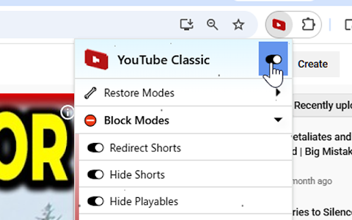 YouTube Classic :: Reverts YouTube to its classic design (before all the rounded corners) + redirects YouTube Shorts + blocks thumbnail ads.
