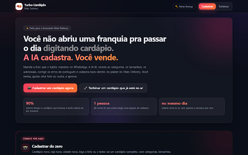 Turbo Cardápio — Mais Delivery :: Cadastra e mantém cardápios no painel Mais Delivery a partir do app Turbo Cardápio, sempre sob aprovação do usuário.