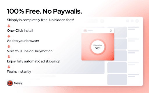 skipply :: Skipply – Automatic Ad Skipping & Fast-Forward for YouTube & Dailymotion
Enjoy videos without interruptions.
Skipply automatically…