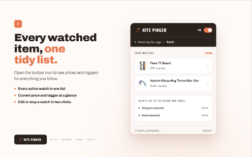 Kite Pinger :: Price history and buy-timing for kite gear, at the moment you're looking.