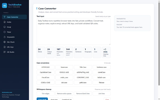 Daily Toolbox :: Ten everyday tools for text, notes, emoji, timing, passwords, image metadata, HTTP diagnostics, URL keys, and validated QR codes.