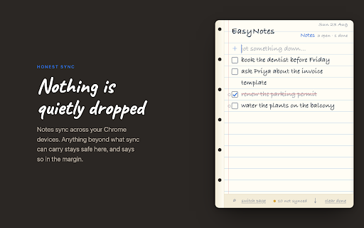 EasyNotes :: A pocket notebook in your toolbar. Unlimited pages and notes, searchable, synced across your devices.