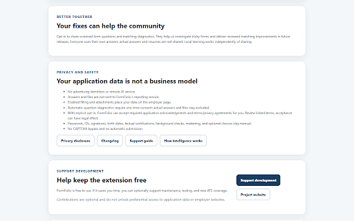 FormFolio - Free AI Job Form Autofill :: Free AI-assisted job autofill with Chrome's on-device Gemini Nano on supported computers. No subscription required.