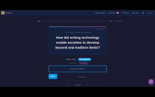Ulearn - YouTube Quiz & Spaced Repetition :: AI quizzes from YouTube videos with spaced repetition. AI features use Ulearn Credits. Free to browse courses.