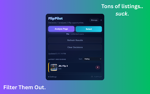 FlipPilot :: Scan Facebook Marketplace listings and find high-confidence flip opportunities.
