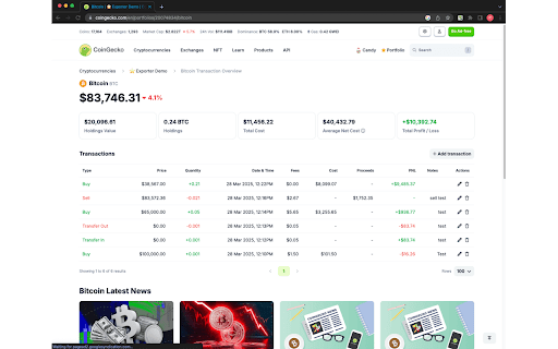 CoinGecko Data Exporter :: Free and open source tool to export CoinGecko portfolios and transactions to CSV/JSON. No tracking, no limits, no payments.