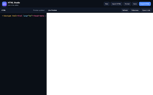 HTML Studio - Live Editor :: Professional HTML editor with instant live preview, local autosave and import/export.