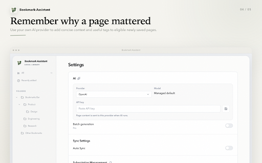 Bookmark Assistant — Chrome Bookmarks & Notion Sync :: Manage Chrome bookmarks locally, sync bookmarks and Reading List to Notion, and optionally add AI summaries and tags.