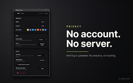 Absolute Zero Toolbox :: Inspect, test and debug web apps from Chrome's side panel, with an encrypted local vault for your development credentials.