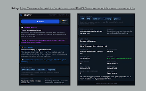HiringXray :: Scan job boards for ghost jobs, ATS friction & repost signals. Reed, eFin, Totaljobs, Indeed, Greenhouse.