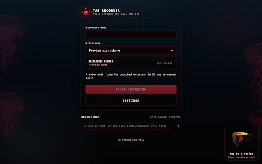 Tab Recorder :: Free tab and mic audio recorder with local saving, local transcription, and browser AI summaries.