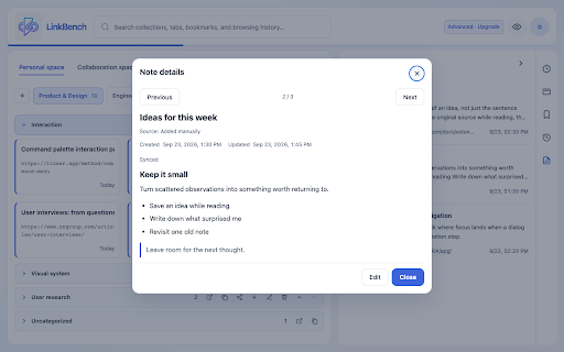 LinkBench :: Find links, revisit your browsing, and keep personal notes in your Chrome new tab.