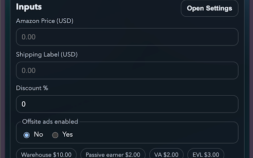 EVL calculator :: Compute Etsy listing prices that preserve EVL recovery target totals after discount, fees, and VAT.