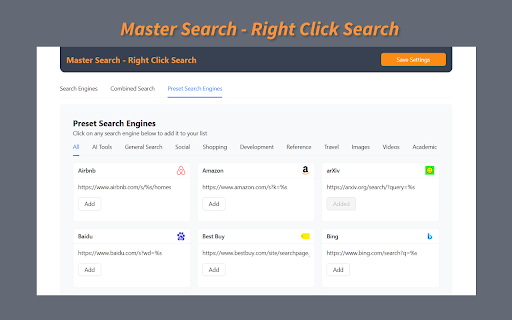Master Search - Right Click Search :: Select any text, right-click, and instantly search across 50+ engines — including general search, shopping, AI tools, and more.