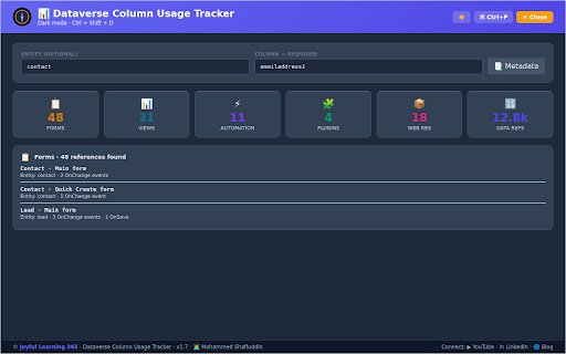 Dataverse Column Usage Tracker :: Track every reference to every column in Dataverse — by Joyful Learning 365
