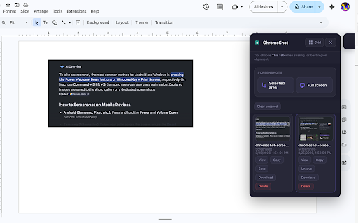 Snapiq :: Fast & simple screenshot & capture tool. Save directly to extension storage.