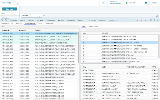 Caplin Developer Tools :: See the StreamLink logs, currently subscribed objects and more.