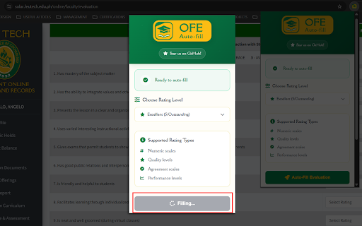 OFE Auto-fill :: Auto-fills Online Faculty Evaluation (OFE) forms with custom ratings to save time and streamline the evaluation process.