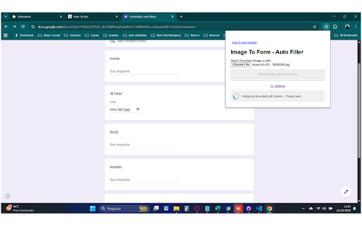 Image To Form Auto Filler :: Extract data from documents and automatically fill forms in the active tab using Gemini VLM. (Commercial Version)