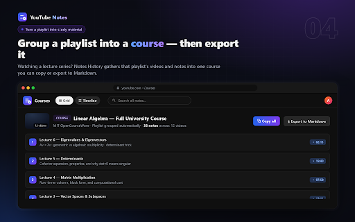 YouTube Notes :: Turn YouTube into a study tool: timestamped notes, tags, bookmarks, playlists, a progress dashboard, and cloud sync.