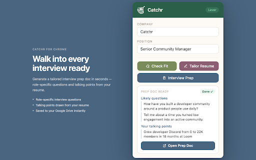 Catchr :: Catch job listings and log them to your Google Sheet.