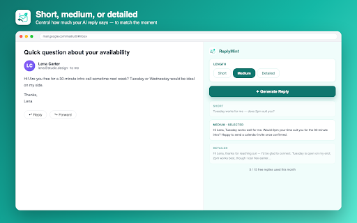 ReplyMint :: Generate smart AI replies directly inside Gmail.
