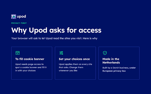 Upod :: Nooit meer cookiebanners! Upod vult ze automatisch voor je in op basis van jouw voorkeuren.