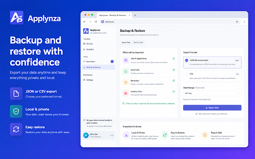 Applynza :: A privacy-first browser extension for saving, organizing, and tracking job applications directly from job boards.