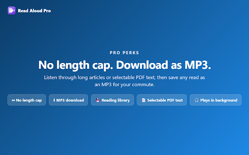 Read Aloud Pro: Text to Speech Reader :: Text to speech for articles, selectable PDFs, emails, and selected text. Read aloud in natural voices with no length cap on Pro.