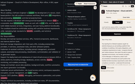 Trackr: Job Tracker with CV Match :: Save jobs from 9 popular boards in one click, see how your CV matches each role, and draft cover letters.
