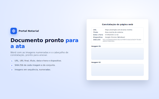 Constatação Portal Notarial :: Captura a janela real do Chrome de páginas logadas e envia para a constatação notarial.