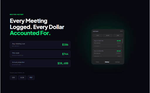 Meeting Cost Calculator :: Premium real-time meeting cost calculator for Google Meet, Zoom, and Teams. Track ROI of your time.