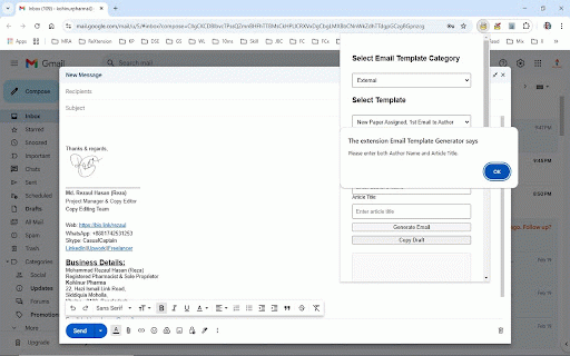 RezarMail Template Generator v3 DSCG (Free Version) :: Generates email templates for editors and authors. Customize, save, & copy drafts easily. Free version includes essential templates.