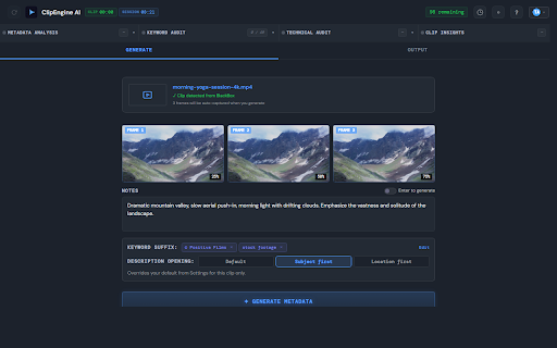 ClipEngine AI :: AI-powered metadata generation for BlackBox stock footage contributors.